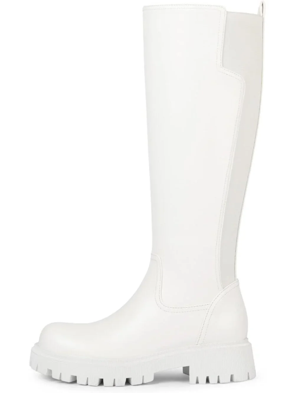 Women's White Low Block Heel Platform Side Zipper Over The Knee Soft Boots